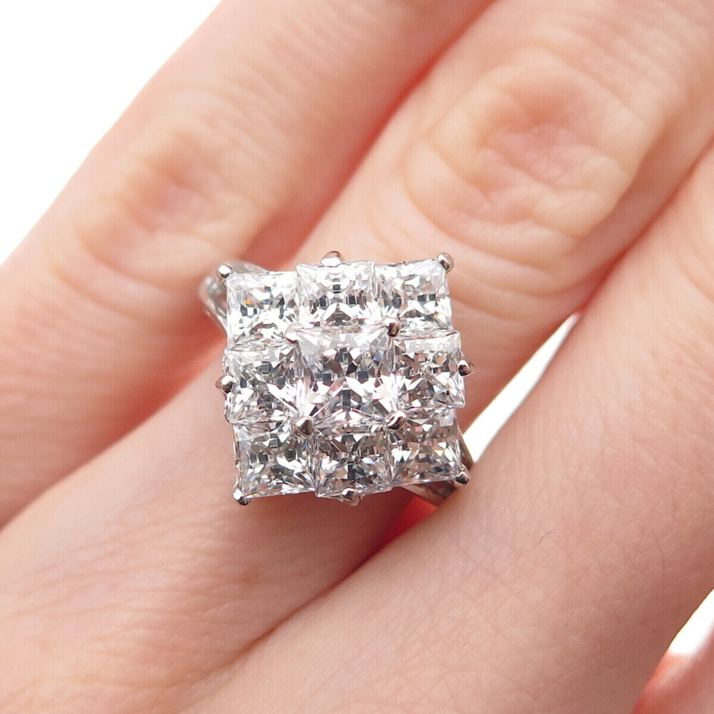 925 Sterling Silver Princess-Cut Sparkle Ring Size 5.25